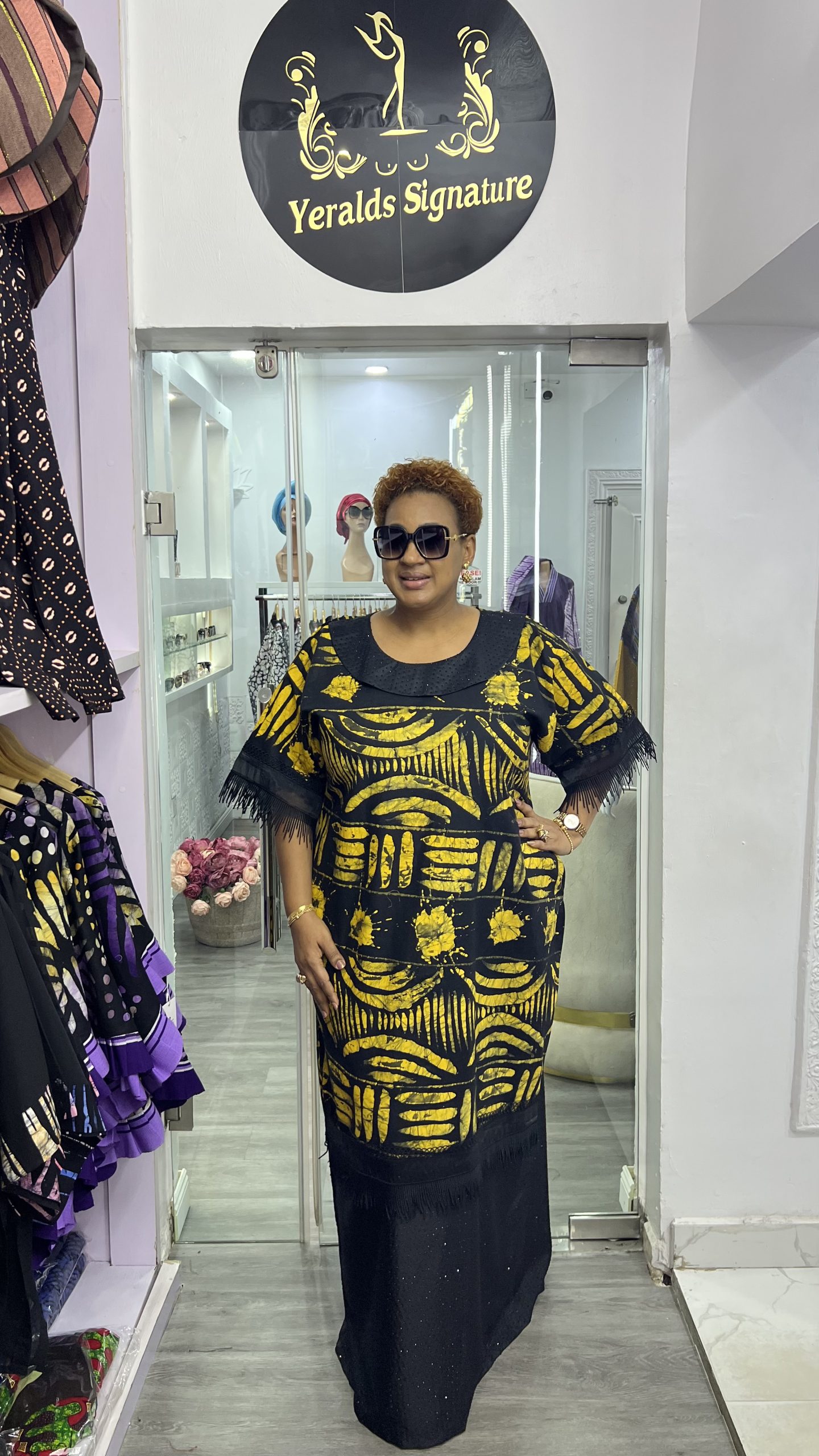morayo rhinestone blinged adire kaftan
