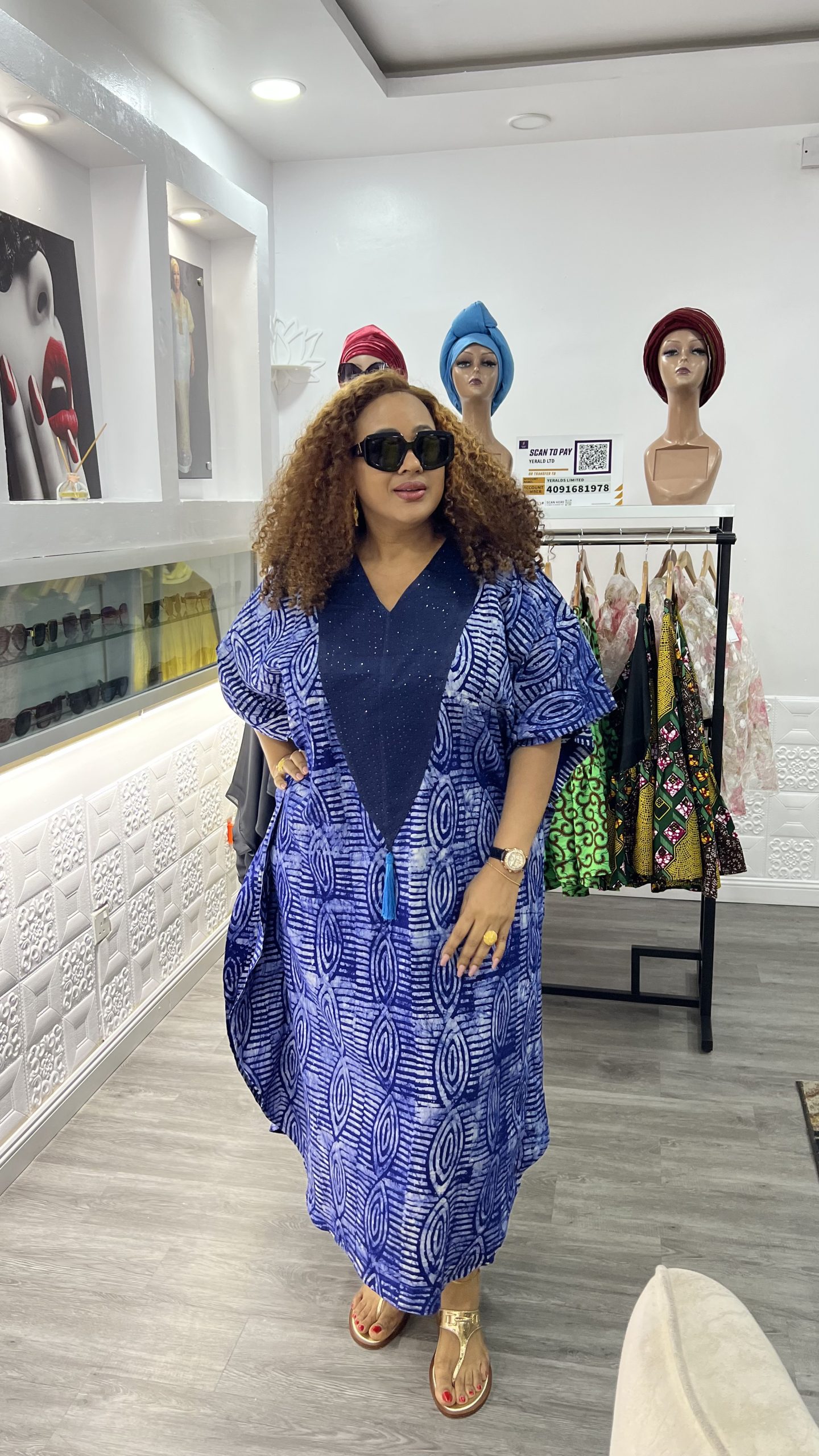 bukola crepe adire midi boubou ( blue and white) bukola crepe adire midi boubou ( blue and white)