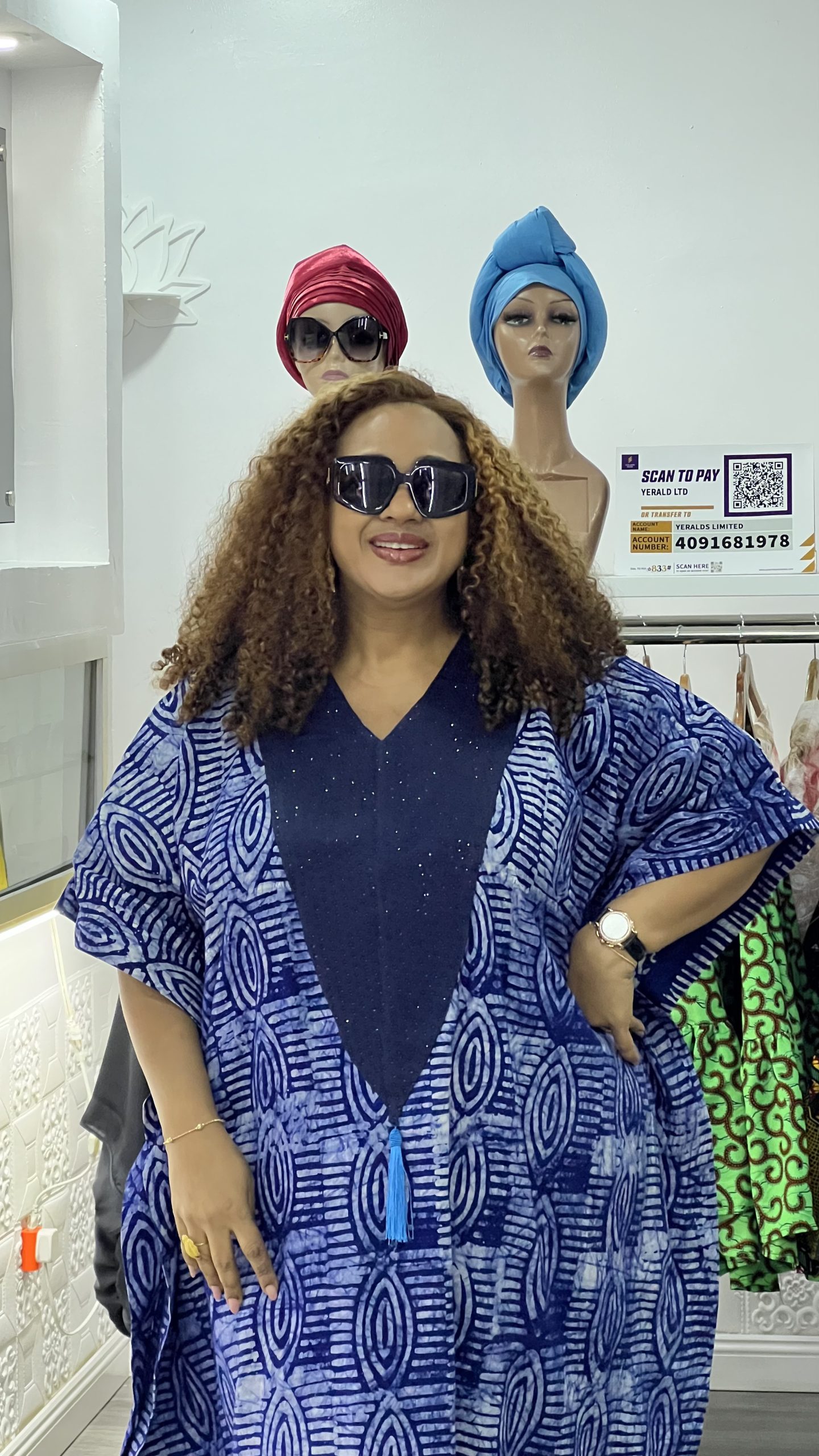 bukola crepe adire midi boubou ( blue and white) bukola crepe adire midi boubou ( blue and white)