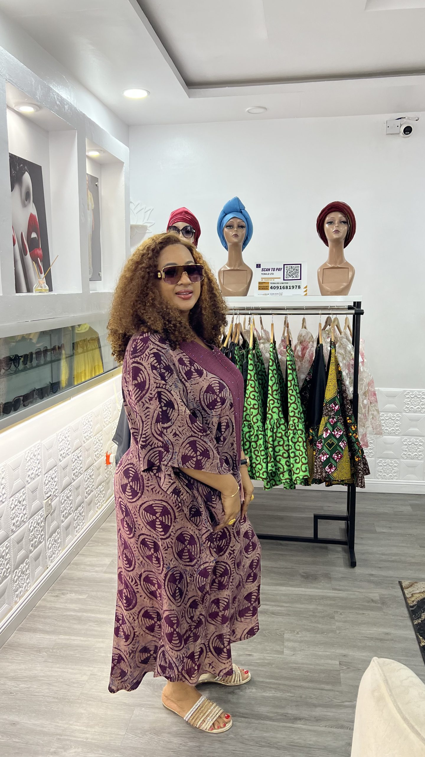 bukola crepe adire midi boubou (brown and burgundy)